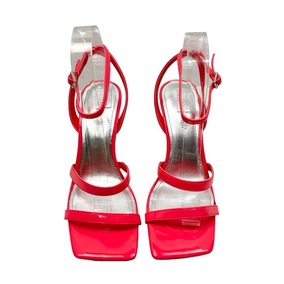 Marc Fisher Deric Hot Pink Faux Leather Open Square Toe Ankle Strap Sandals - Picture 3 of 12